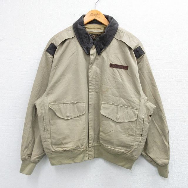 XL★古着 長袖 ミリタリー コックピット ジャケット メンズ 00年代 00s A-2 襟レザー エアフォース USアーミー ARMY ベージュ カーキ 25oct22 中古 アウター フライト