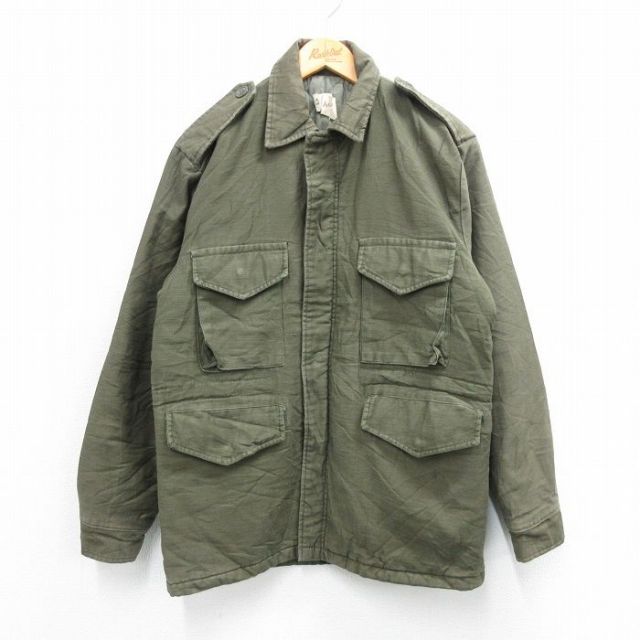L★古着 長袖 ミリタリー フィールド ジャケット メンズ 80年代 80s M-65 濃緑 グリーン 内側キルティング 25oct22 中古 アウター フライト