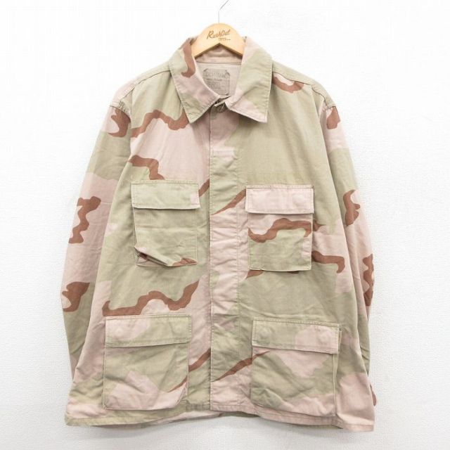 XL★古着 長袖 ミリタリー ジャケット メンズ コンバット デザートカモ 大きいサイズ ベージュ カーキ 迷彩 25oct28 中古 アウター フライト