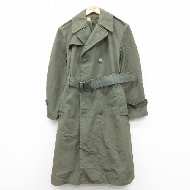 M★古着 長袖 ビンテージ ミリタリー レイン コート メンズ 70年代 70s アーミー ARMY ロング丈 USA製 濃緑 グリーン 25oct28 中古 アウター