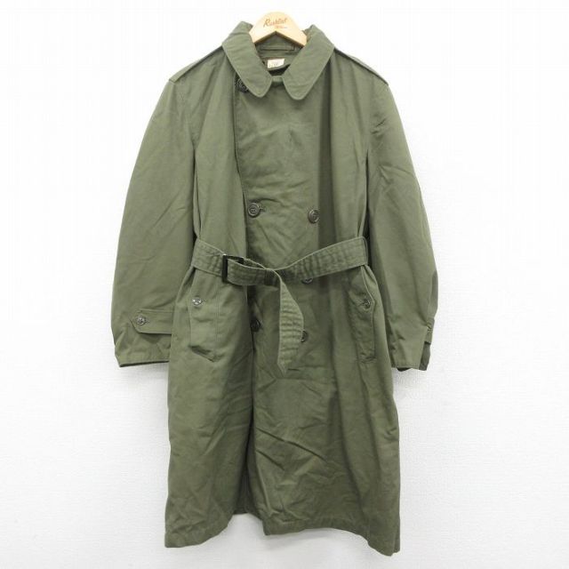 L★古着 長袖 ミリタリー コート メンズ 80年代 80sロング丈 濃緑 グリーン 25oct28 中古 アウター