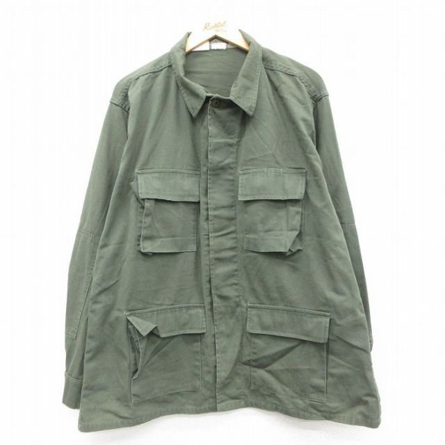 XL★古着 長袖 ミリタリー ジャケット メンズ コンバット 大きいサイズ 濃緑 グリーン 25oct28 中古 アウター フライト