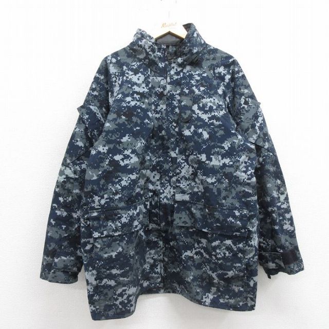 【20%OFF】XL★古着 長袖 ミリタリー ナイロン ゴアテックス ジャケット メンズ 00年代 00s USネイビー 大きいサイズ ロング丈 デジタルカモ USA製 紺 ネイビー 迷彩 【spe】 25oct29 中古 アウター フライト
