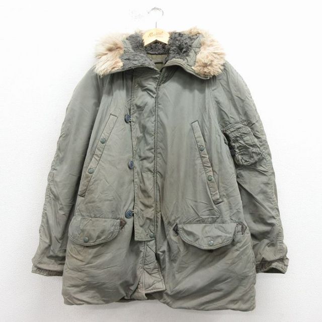 L★古着 長袖 ビンテージ ミリタリー ジャケット メンズ 70年代 70s N-3B ロング丈 リアルファー ラグラン 緑【spe】 25nov12