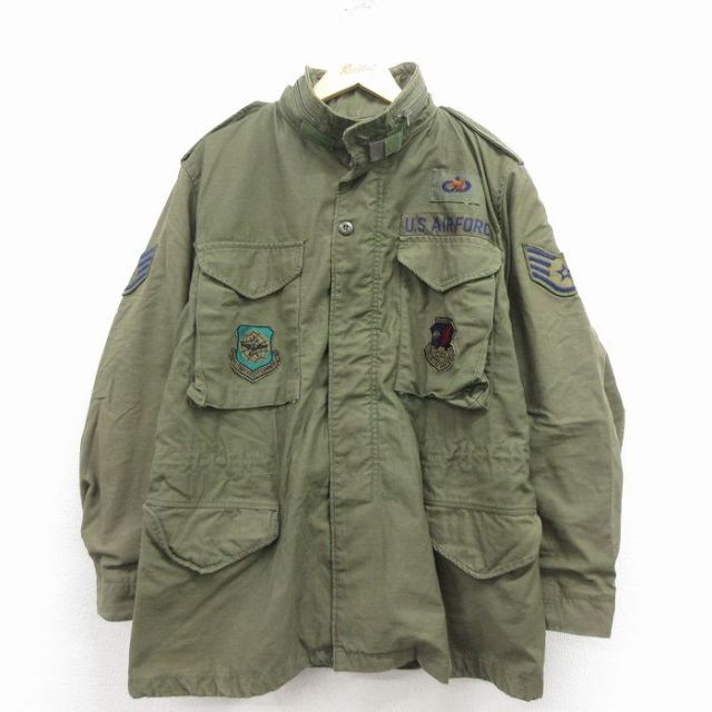L★古着 長袖 ミリタリー フィールド ジャケット メンズ 80年代 80s M-65 USエアフォース 薄緑 25dec02
