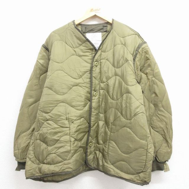 XL★古着 長袖 ミリタリー ナイロン ライナー ジャケット メンズ リップストップ 大きいサイズ 薄緑 25dec02