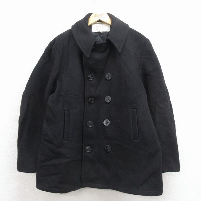 XL★古着 長袖 ミリタリー ウール ピーコート メンズ 90年代 90s USA製 黒 内側キルティング【spe】 25dec02