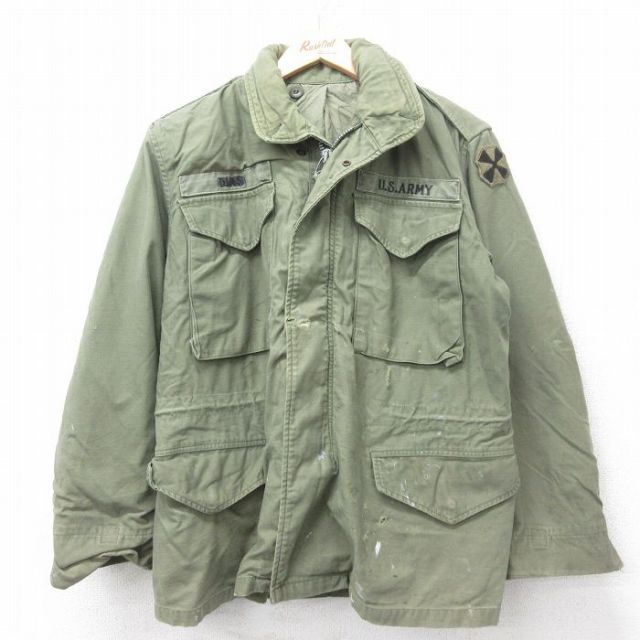 M★古着 長袖 ビンテージ ミリタリー フィールド ジャケット メンズ 60年代 60s M-65 セカンドタイプ USアーミー ボロ 緑系【spe】 26jan15