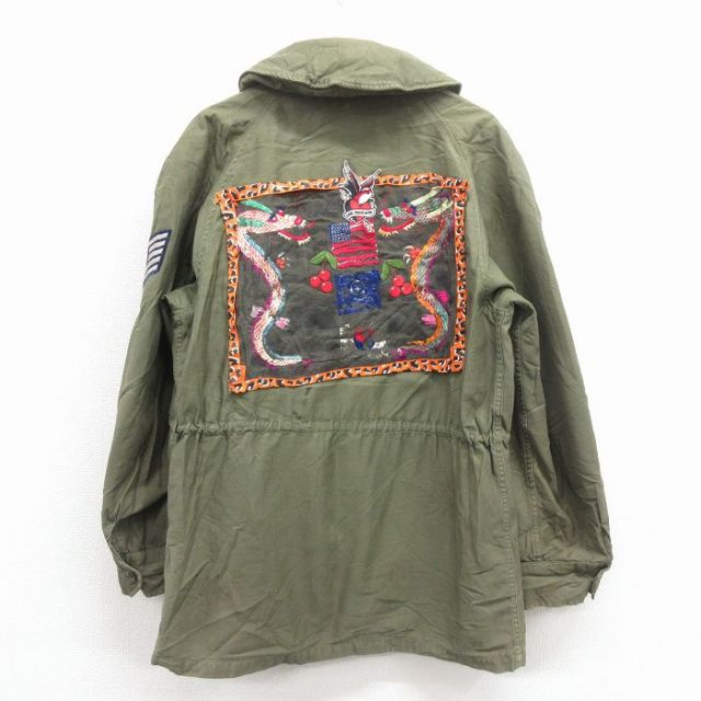 L★古着 長袖 ビンテージ ミリタリー キャトル ジャケット メンズ 60年代 60s USAF 龍 刺繍 ラグラン 緑【spe】 26jan16