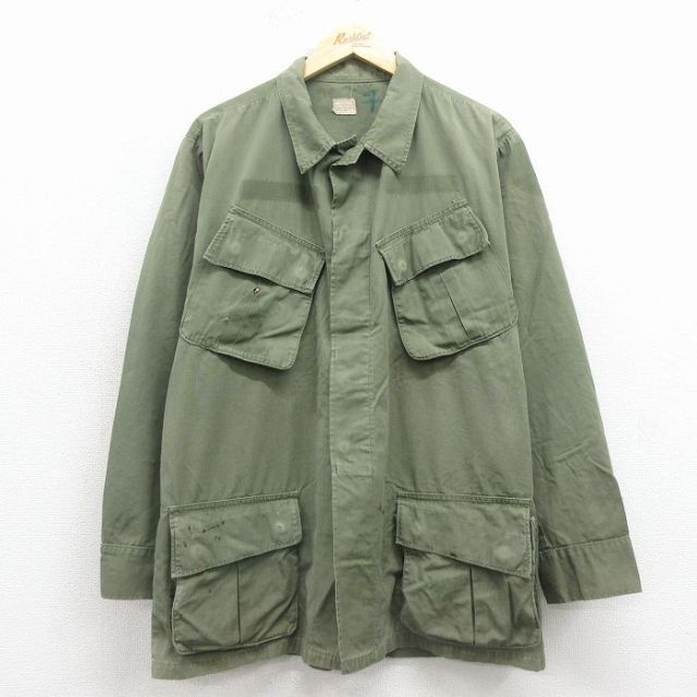 XL★古着 長袖 ビンテージ ミリタリー ジャングルファティーグ ポプリン ジャケット メンズ 60年代 60s コットン USA製 緑 26feb13