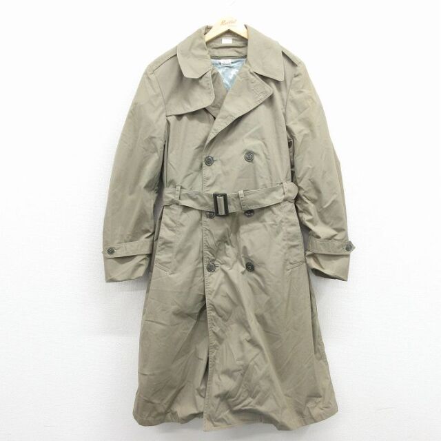 L★古着 長袖 ミリタリー トレンチ コート メンズ 80年代 80s ロング丈 USA製 ベージュ【spe】 26feb21