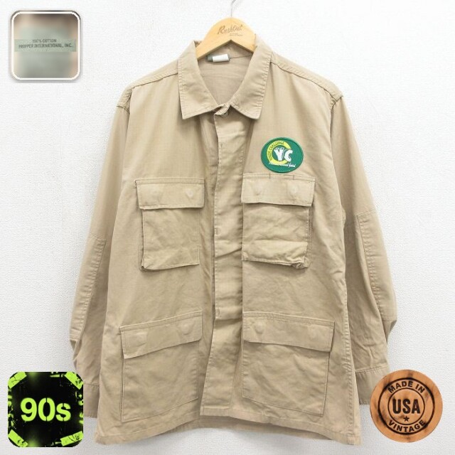 【20%OFF】ミリタリー 90s コンバットジャケット リップストップ ベージュ メンズL相当 | 古着