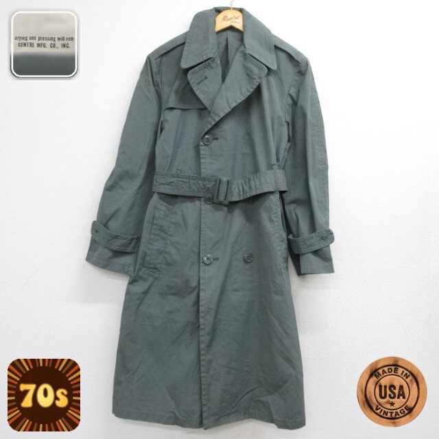 長袖 ミリタリー ジャケット 70s トレンチレインコート USA製 カーキ メンズM相当 | 古着