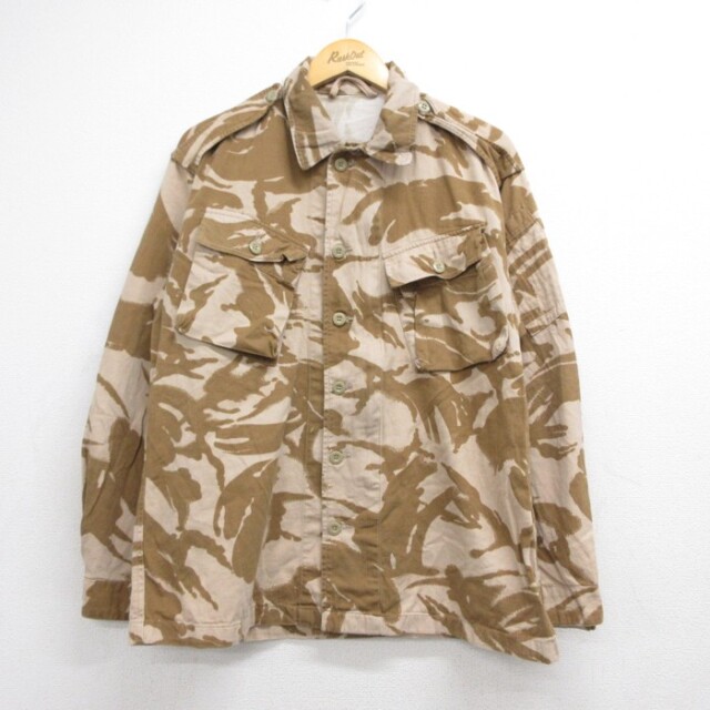L★古着 長袖 ミリタリー ジャケット メンズ 90年代 90s コンバット イギリス軍 フラップポケット ブラウン 迷彩【spe】 26aug21
