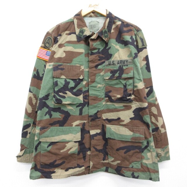 US ARMY 長袖 ミリタリー ジャケット 90s コンバット リップストップ USアーミー USA製 カーキ 迷彩 メンズL相当 | 古着