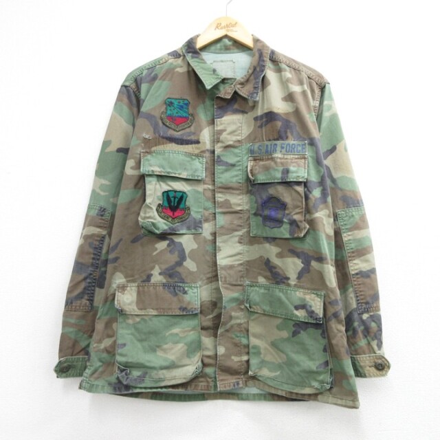 US AIR FORCE 長袖ミリタリージャケット コンバット ウッドランド迷彩 カーキ メンズL相当 | 古着