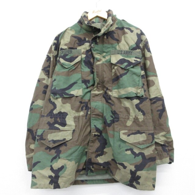XL★古着 Alpha Industries 長袖 ミリタリー ジャケット メンズ 80年代 80s ウッドランドカモ USアーミー M65 フィールド グリーン 迷彩【spe】 26sep24