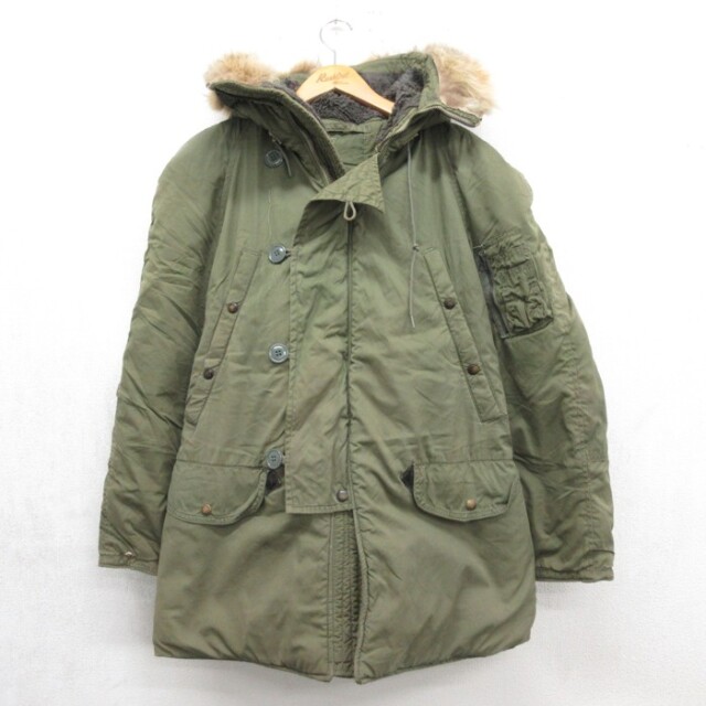 L★古着 RusCut 長袖 ミリタリー ジャケット パーカー メンズ 80年代 80s N-3B フラップポケット カーキ【spe】 26sep29