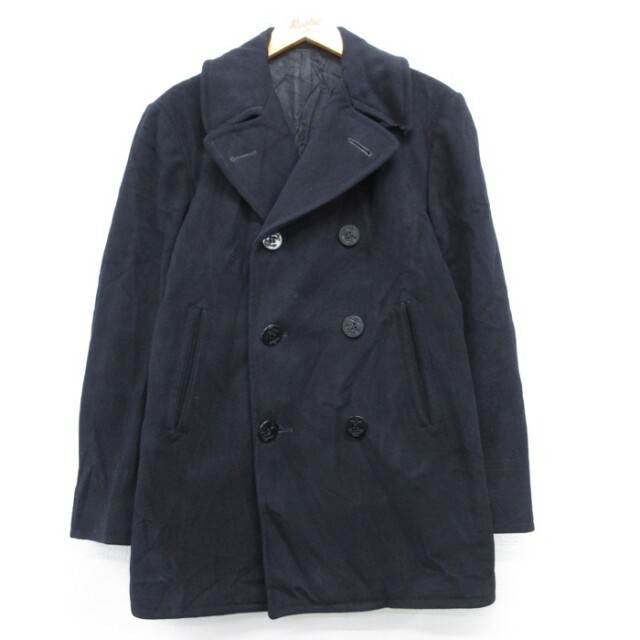M★古着 長袖 ビンテージ ミリタリー ジャケット メンズ 60年代 60s ピーコート Pコート ウール USA製 ネイビー【spe】 26sep29