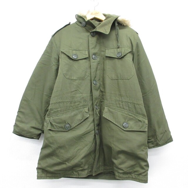 XL★古着 PEERLESS GARMENTS 長袖 ミリタリー ジャケット パーカー メンズ 80年代 80s カナダ軍 ロング丈 カナダ製 カーキ【spe】 26sep29