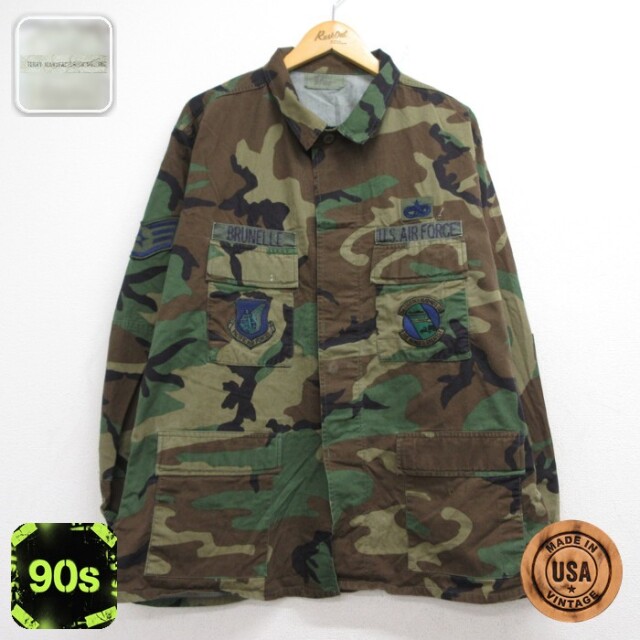 長袖 ミリタリー ジャケット 90s ウッドランドカモ コンバット USエアフォース BDU USA製 カーキ 迷彩 メンズXL相当 | 古着