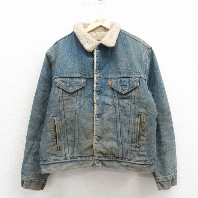 XL★古着 リーバイス Levis 長袖 ビンテージ デニム ボア ジャケット メンズ 70年代 70s USA製 紺 25dec19