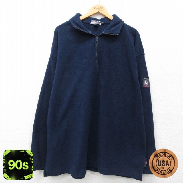 【50%OFF】ノーティカ 90s ハーフジップフリースジャケット ワンポイントロゴ ネイビー メンズXL相当 | 古着