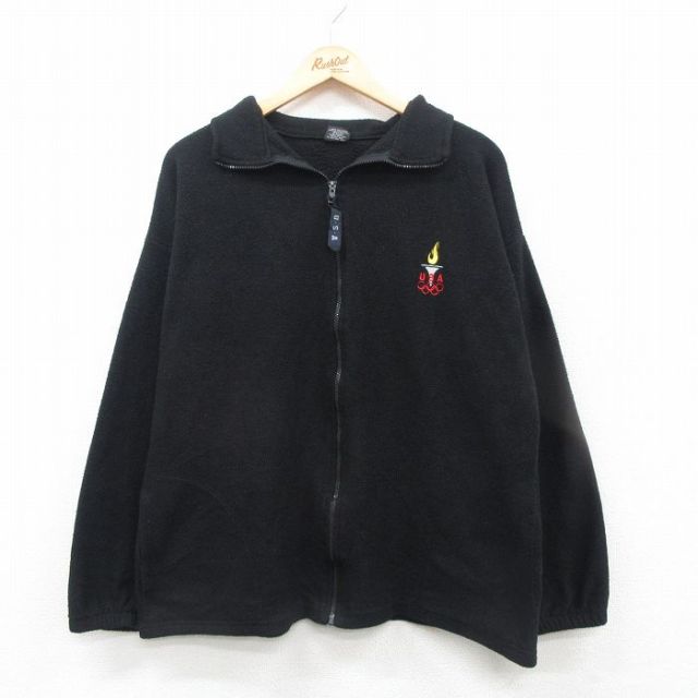 【50%OFF】M★古着 長袖 フリース ジャケット メンズ 90年代 90s USAオリンピック USA製 黒 ブラック 24nov30 中古 アウター