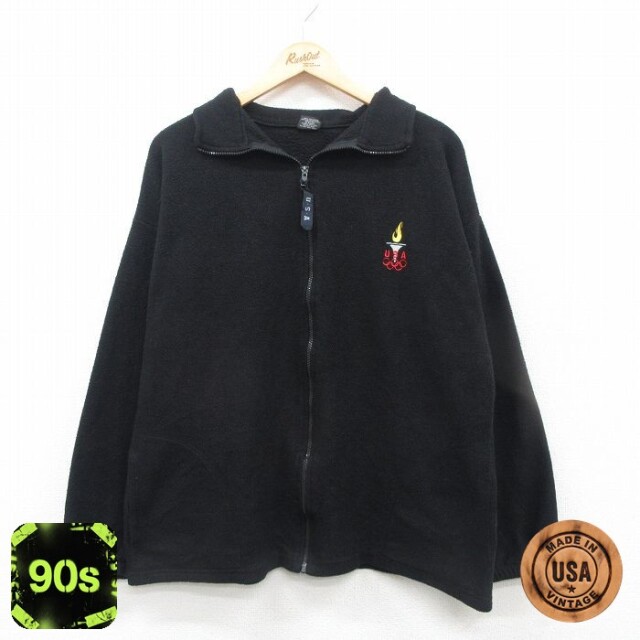 90s フリースジャケット USAオリンピック ブラック メンズM相当 | 古着