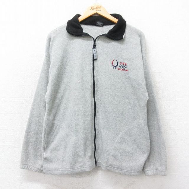 【50%OFF】S★古着 長袖 フリース ジャケット メンズ 00年代 00s 北京オリンピック USA製 薄グレー 24dec14 中古 アウター