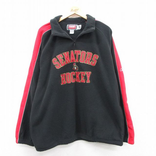 【50%OFF】XL★古着 長袖 ハーフジップ フリース ジャケット メンズ 00年代 00s NHL オタワセネターズ 刺繍 ラグラン 黒 ブラック アイスホッケー 25jan10 中古 アウター