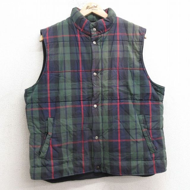 【50%OFF】M★古着 ギャップ GAP ベスト メンズ 90年代 90s コットン 緑他 グリーン チェック 内側フリース 25jan14 中古 アウター