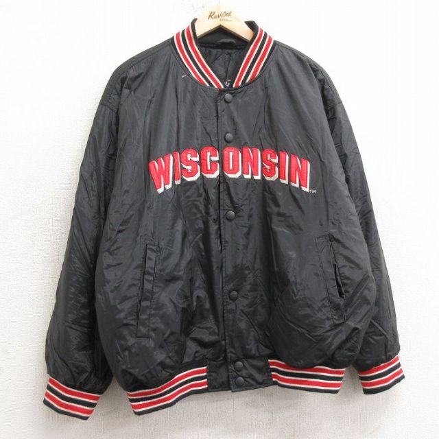 【50%OFF】XL★古着 STEVE&BARRYS 長袖 ジャケット メンズ 00年代 00s ウィスコンシン 黒 ブラック 内側キルティング 25jan16 中古 アウター