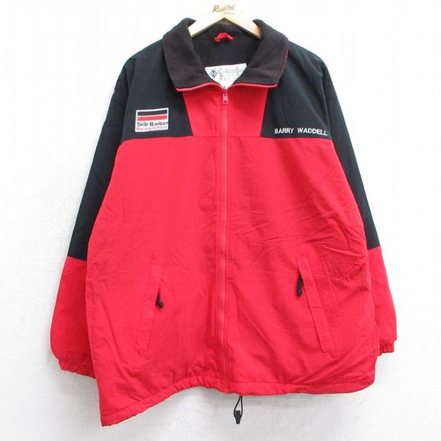 【50%OFF】XL★古着 コロンビア COLUMBIA 長袖 ナイロン ジャケット メンズ 90年代 90s スキップバーバー レーシング ツートンカラー 赤他 レッド 内側フリース 25jan21 中古 アウター