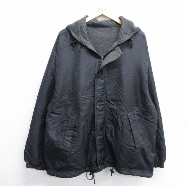 【50%OFF】XL★古着 ベーシックエディションズ 長袖 ナイロン ジャケット パーカー メンズ 00年代 00s リバーシブル リップストップ 大きいサイズ 黒 ブラック 内側フリース 【spe】 25jan22 中古 アウター