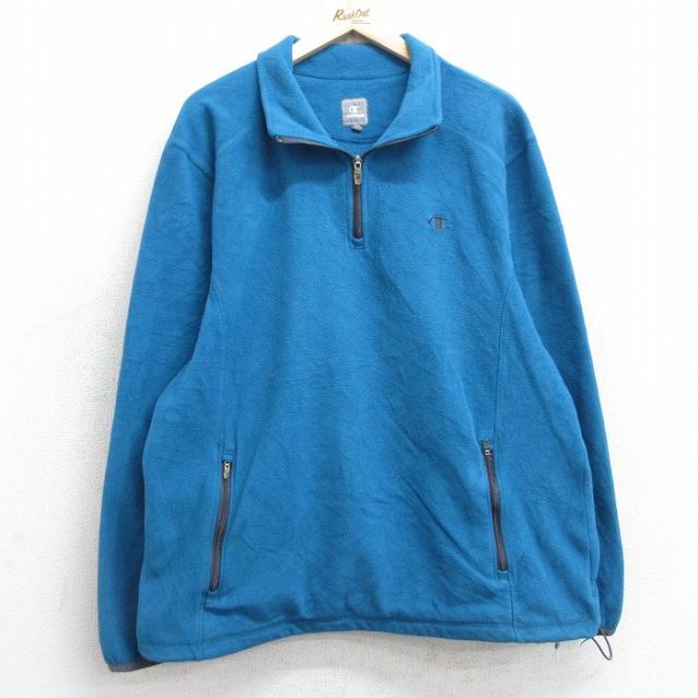 【50%OFF】L★古着 チャンピオン Champion 長袖 ハーフジップ フリース ジャケット メンズ ワンポイントロゴ 水色 25jan23 中古 アウター