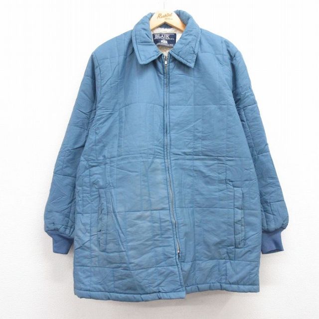 【50%OFF】L★古着 長袖 ナイロン ジャケット メンズ 90年代 90s ロング丈 USA製 薄紺 ネイビー 内側ボア 25jan24 中古 アウター