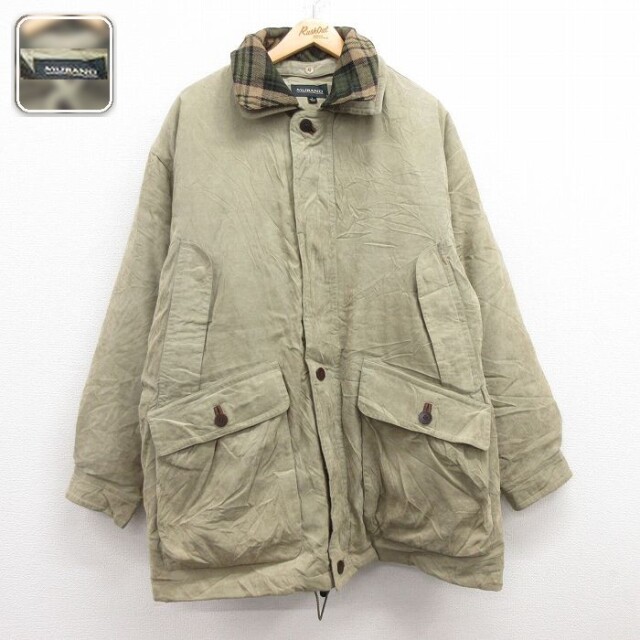 XL★古着 長袖 ダウン ジャケット メンズ ロング丈 緑系 グリーン 25jan24 中古 アウター