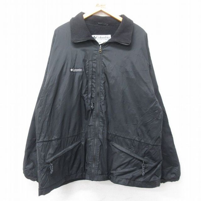 【50%OFF】XL★古着 コロンビア COLUMBIA 長袖 ナイロン ジャケット メンズ 00年代 00s ワンポイントロゴ 大きいサイズ 黒 ブラック 内側フリース 25jan24 中古 アウター