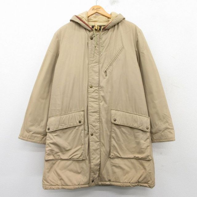 【50%OFF】L★古着 長袖 コート パーカー メンズ 80年代 80s ロング丈 ベージュ カーキ 25jan30 中古 アウター