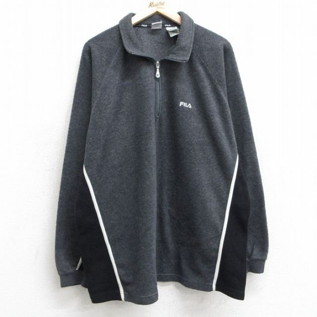 【50%OFF】フィラ 長袖ハーフジップフリースジャケット ワンポイントロゴ グレー L | 古着