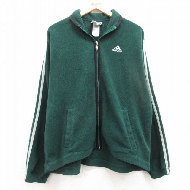 M★古着 アディダス adidas 長袖 フリース ジャケット メンズ 90年代 90s ワンポイントロゴ 緑他 グリーン 3本ライン 25feb05 中古 アウター