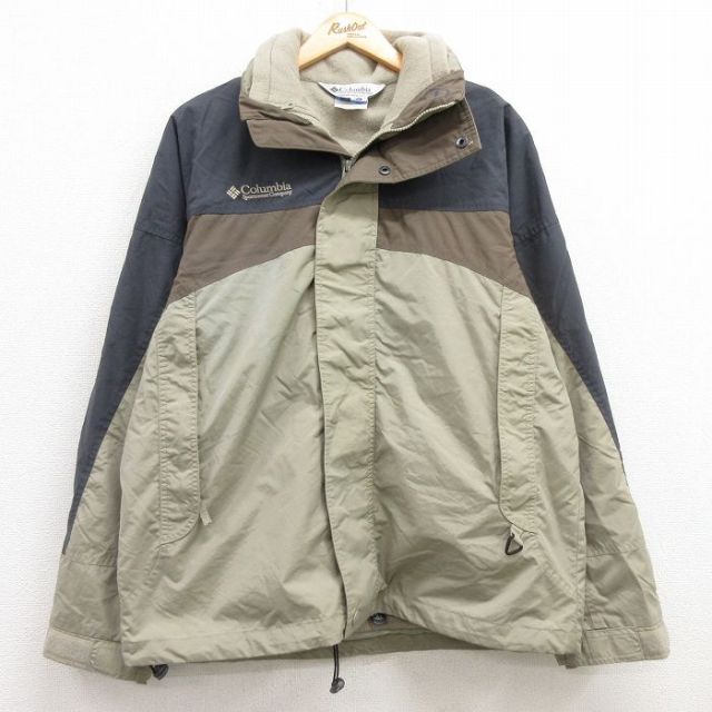 L★古着 コロンビア COLUMBIA 長袖 ナイロン ジャケット メンズ ワンポイントロゴ ベージュ他 カーキ 内側フリース 25feb05 中古 アウター
