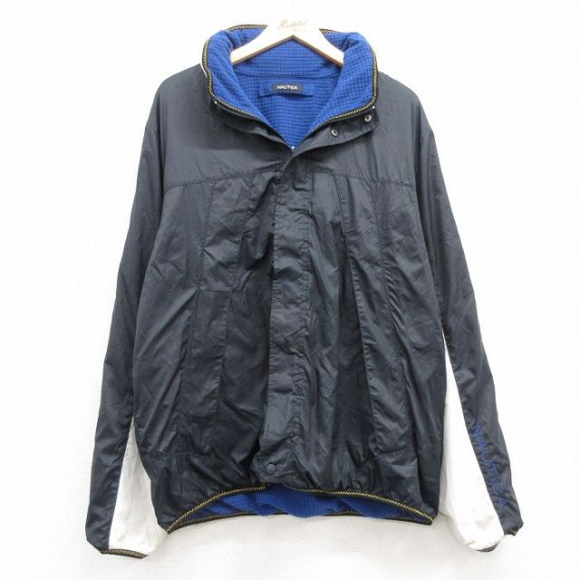 【50%OFF】XL★古着 ノーティカ NAUTICA 長袖 ブランド ジャケット メンズ ワンポイントロゴ リバーシブル 紺他 ネイビー 内側フリース 25feb05 中古 アウター