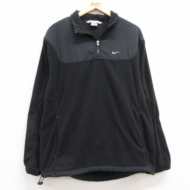 M★古着 ナイキ NIKE 長袖 ハーフジップ フリース ジャケット メンズ ワンポイントロゴ 黒 ブラック 25feb05 中古 アウター