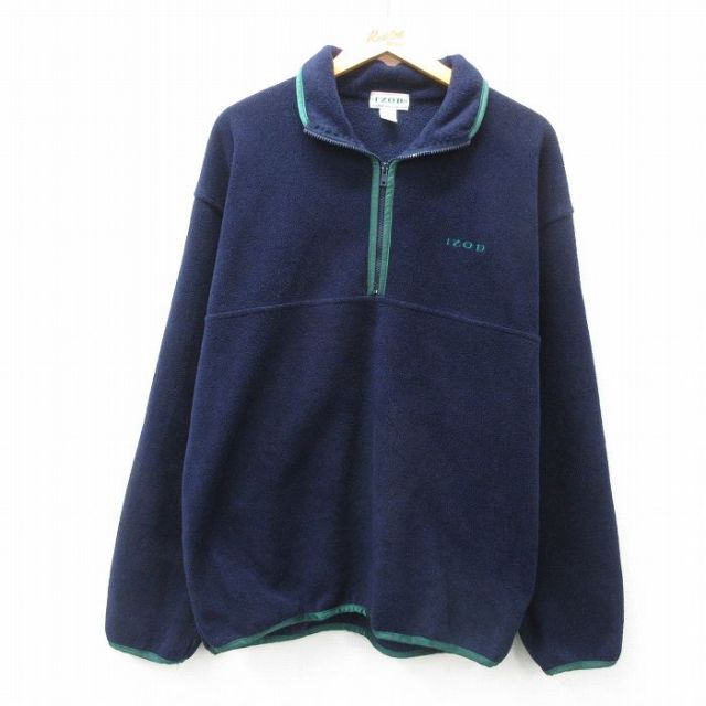 【50%OFF】L★古着 IZOD 長袖 ハーフジップ フリース ジャケット メンズ 90年代 90s ワンポイントロゴ USA製 紺他 ネイビー 25feb06 中古 アウター