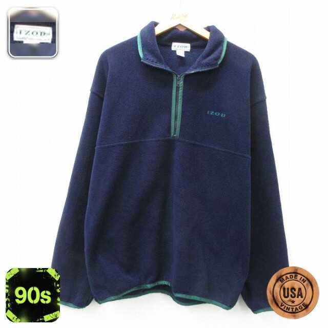 IZOD 90s ハーフジップフリースジャケット ワンポイントロゴ ネイビー メンズL相当 | 古着