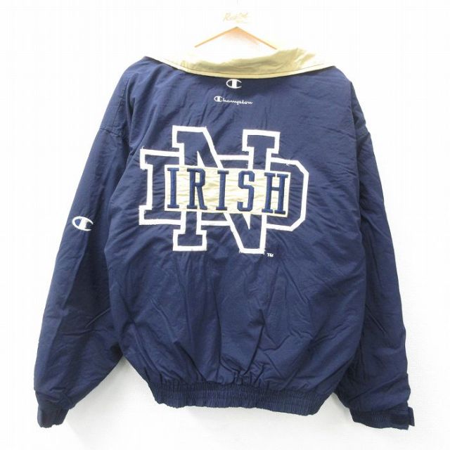 【50%OFF】XL★古着 チャンピオン champion 長袖 ナイロン ジャケット メンズ 00年代 00s ノートルダム アイリッシュ 刺繍 紺他 ネイビー 【spe】 25feb06 中古 アウター