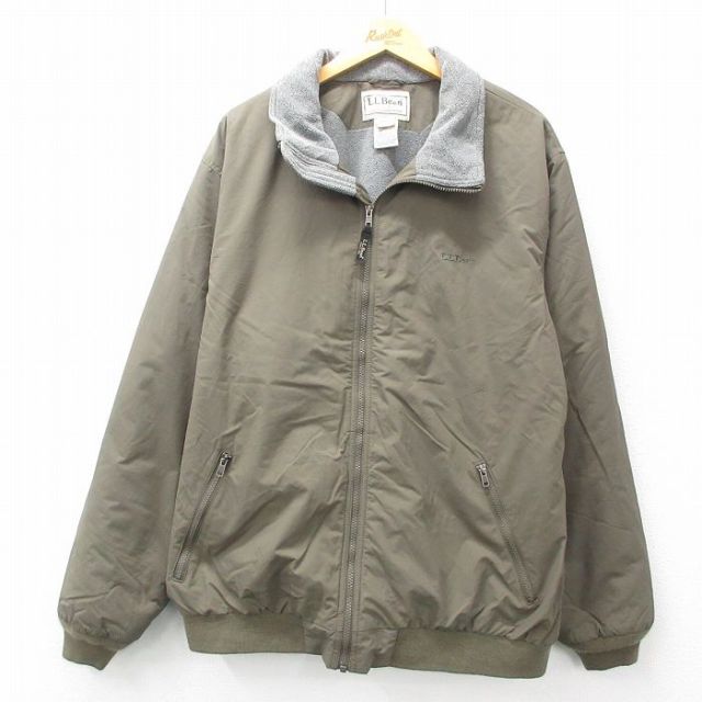 XL★古着 エルエルビーン LLBEAN 長袖 ナイロン ジャケット メンズ 00年代 00s ワンポイントロゴ シンサレート 大きいサイズ 緑系 グリーン 内側フリース 25feb06 中古 アウター