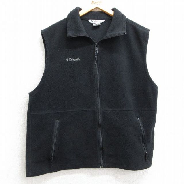 M★古着 コロンビア COLUMBIA フリース ベスト メンズ 00年代 00s ワンポイントロゴ 黒 ブラック 25feb06 中古 アウター
